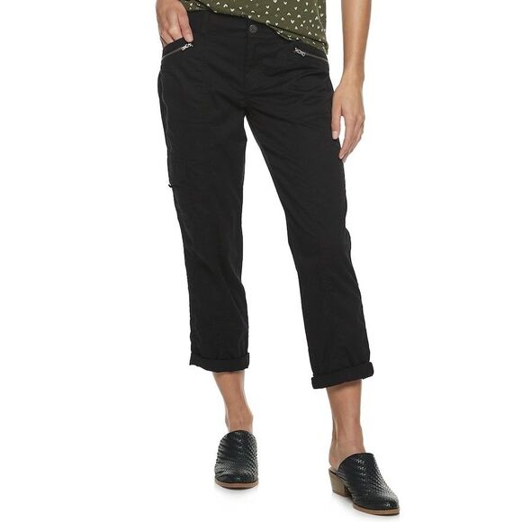 SONOMA Utility Cargo Capri Pants Women 8 Black Ultracomfort Waist Zip Pocket NEW - Picture 1 of 11